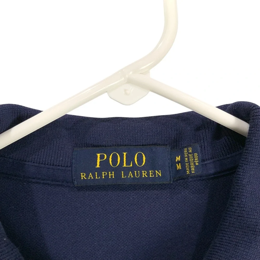 Polo Ralph Lauren Navy Blue Polo Shirt Medium Button Collared Short Sleeve Logo